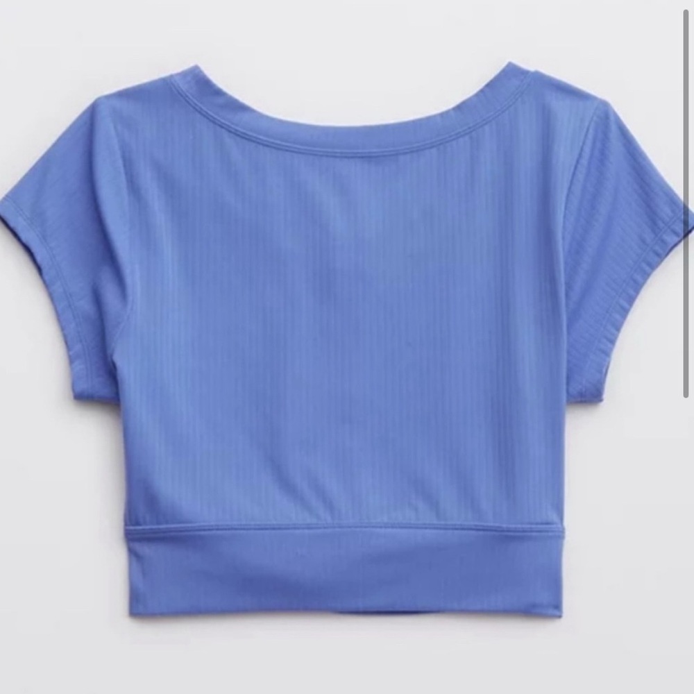 AERIE OFFLINE Real Me Cropped Snap Front Top Cornflower Blue Size M - Picture 2 of 7